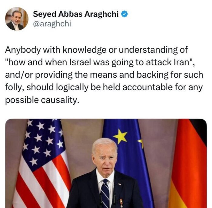 واکنش عراقچی به اظهارات بایدن درباره زمان حمله اسرائیل به ایران واکنش عراقچی به اظهارات بایدن درباره زمان حمله اسرائیل به ایران